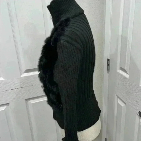 Vintage leather brand leather and genuine fur zip front luxury sweater in black - Picture 5 of 9